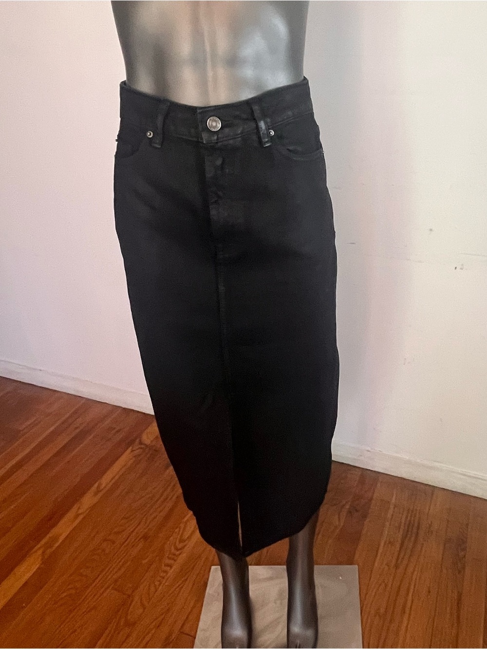Primark coated Demin Black High-Waist Midi Pencil Skirt